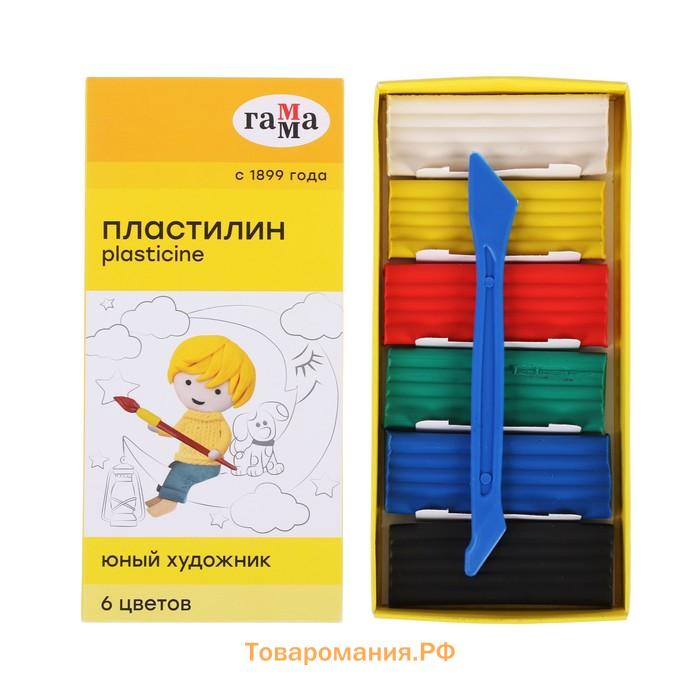 Пластилин 6 цветов 84 г, Гамма "Юный художник", со стеком, картонная упаковка 280042