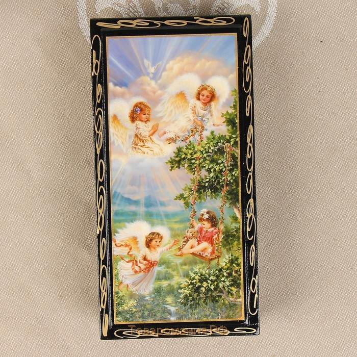 Шкатулка - купюрница «Игривые ангелочки», 8,5×17 см, лаковая миниатюра