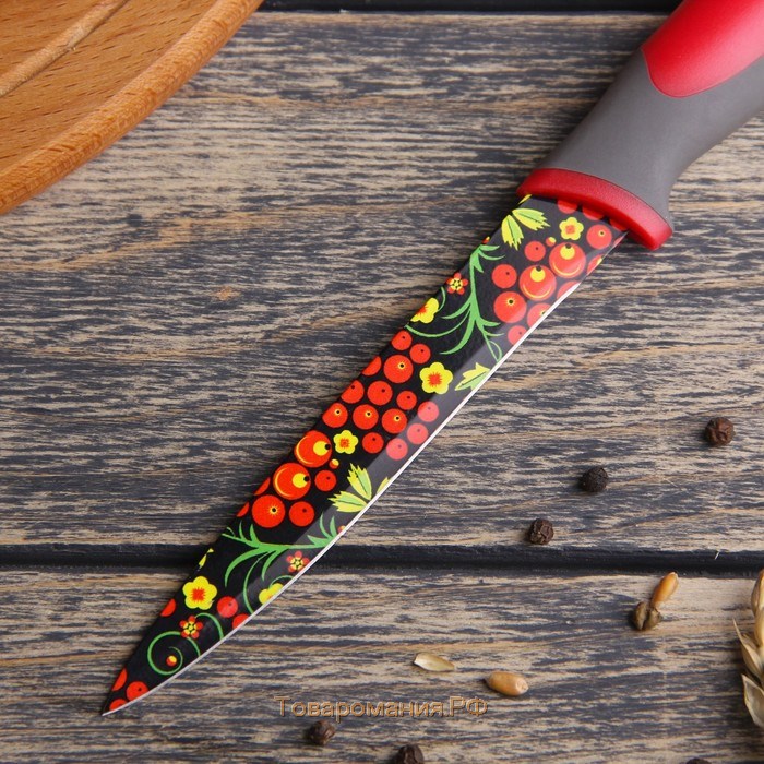 Нож кухонный с антиналипающим покрытием «Русский узор», лезвие 12 см