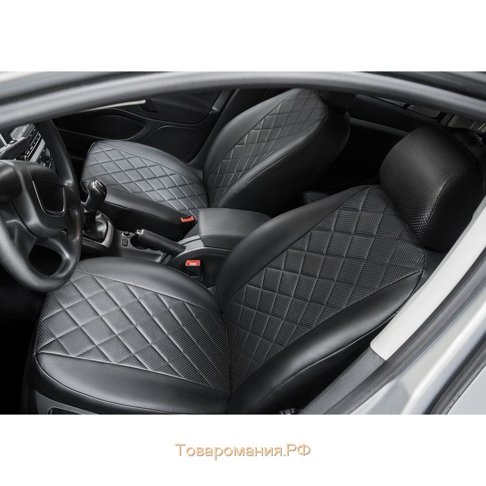 Авточехлы Rival Ромб, задняя спинка раздельная 40/60, Nissan Qashqai II 2014-2019 2019-н.в., эко-кожа, черные, SC.4102.2