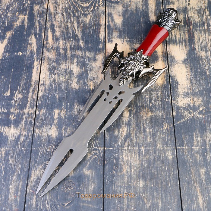 Сувенирный меч на планшете, клинок 27 см, рукоять с головой старца