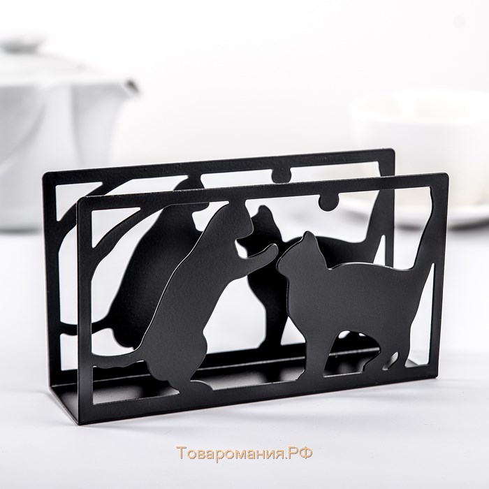 Салфетница «Кошки», 14×4×8 см, цвет чёрный