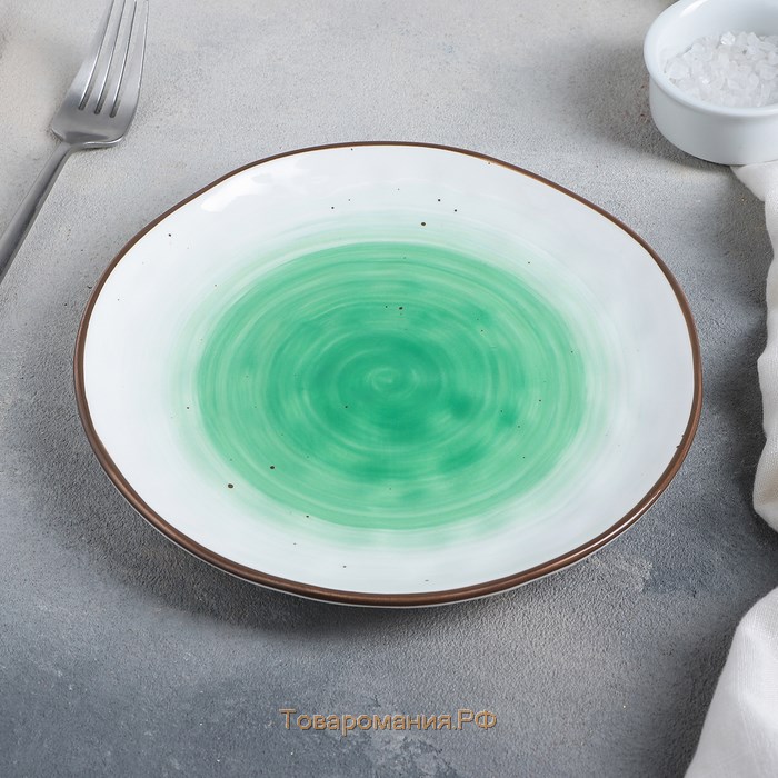 Тарелка фарфоровая «Космос», d=19 см, цвет зелёный