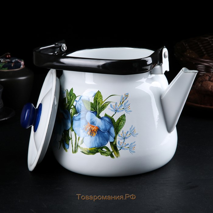 Чайник с кнопкой «Цветы синие», 3,5 л, индукция, цвет белый