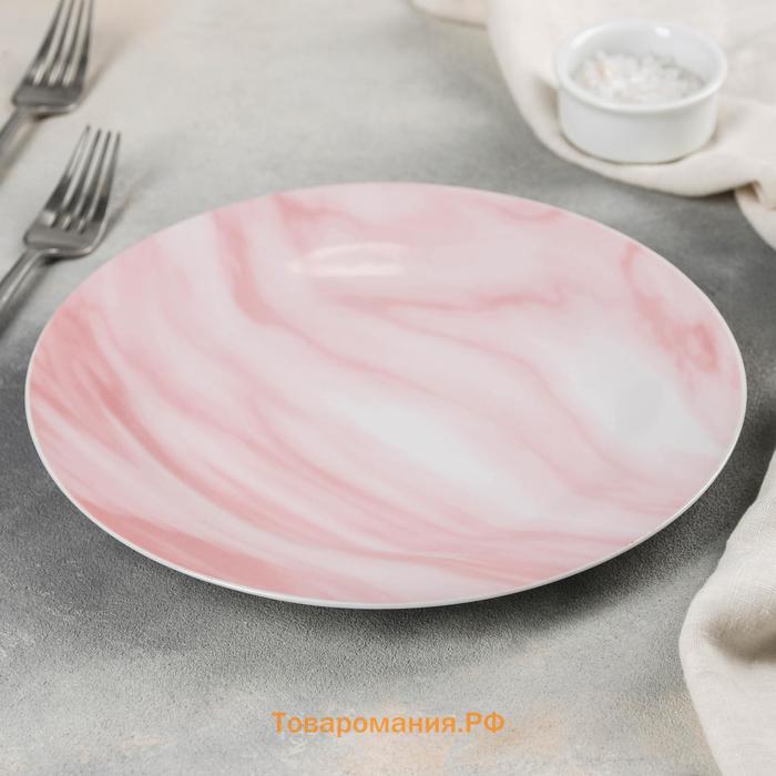 Тарелка керамическая обеденная «Мрамор», d=24 см, цвет розовый