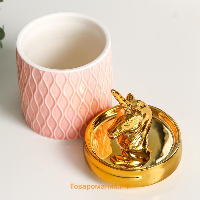 Шкатулка керамика "Золотой единорожек" 14,5х7,5х7,5 см