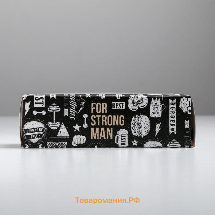 Коробка для макарун, кондитерская упаковка «For strong man», 5.5 х 18 х 5.5 см