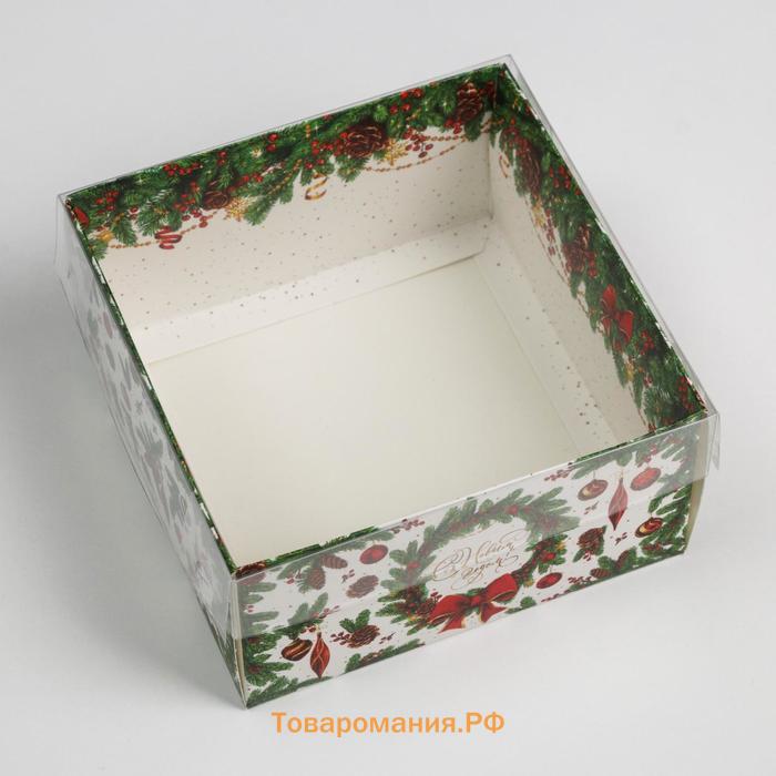 Коробка для кондитерских изделий с PVC крышкой New Year, 12 х 6 х 11,5 см, Новый год