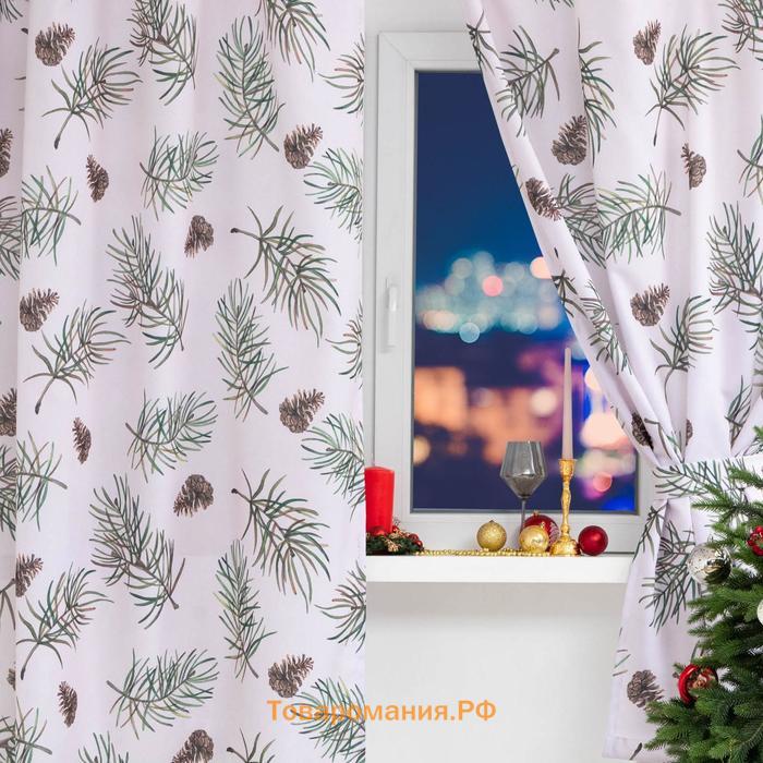 Новый год. Комплект штор для кухни с подхватами Christmas tree 145х180см-2 шт., габардин