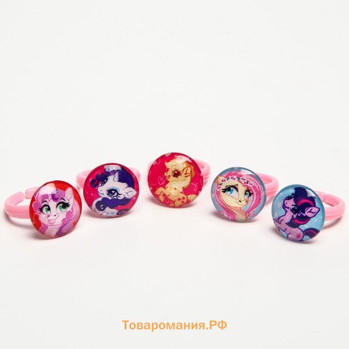 Набор колец на голографической подложке "Пони" 5 шт, My Little Pony   МИКС