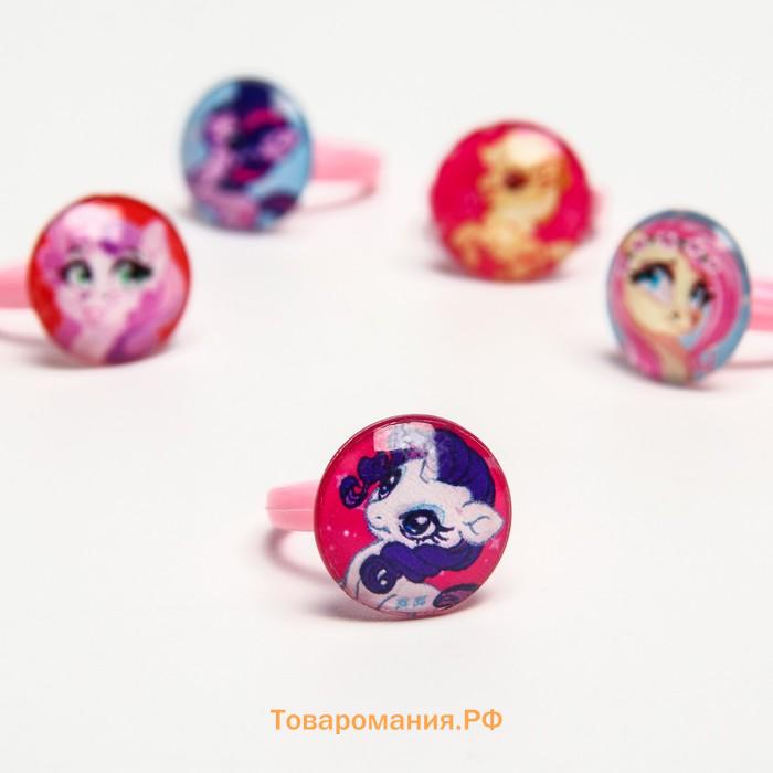 Набор колец на голографической подложке "Пони" 5 шт, My Little Pony   МИКС