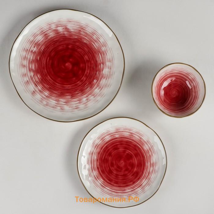 Набор фарфоровой посуды «Космос», 16 предметов: 4 тарелки d=21 см, 4 тарелки d=27,5 см, 4 миски d=13 см, 4 кружки 400 мл, цвет красный