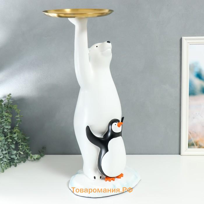 Сувенир полистоун подставка "Белый медведь и пингвин" 69х26х32 см