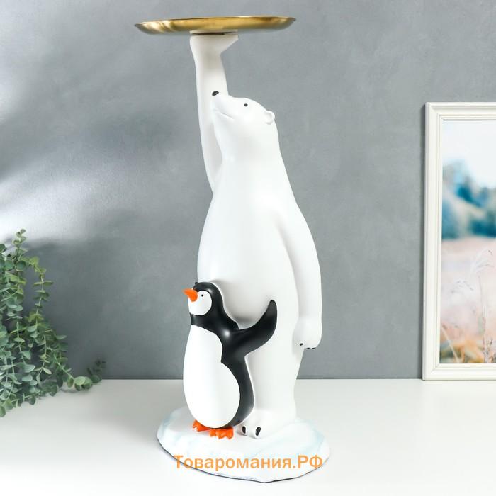 Сувенир полистоун подставка "Белый медведь и пингвин" 69х26х32 см