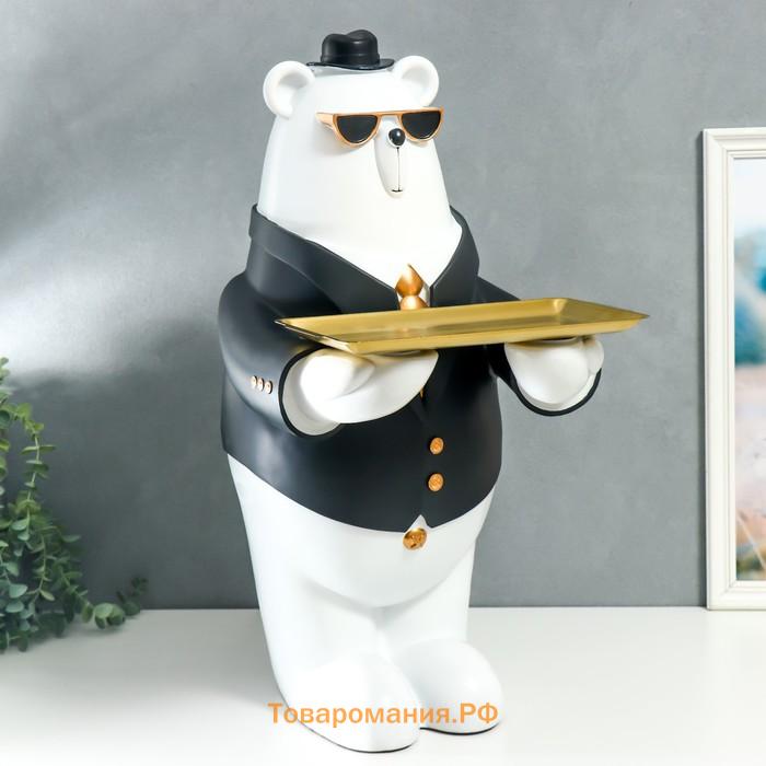 Сувенир полистоун подставка "Белый мишка в чёрном пиджаке, в очках и шляпе" 69х34,5х42,5 см