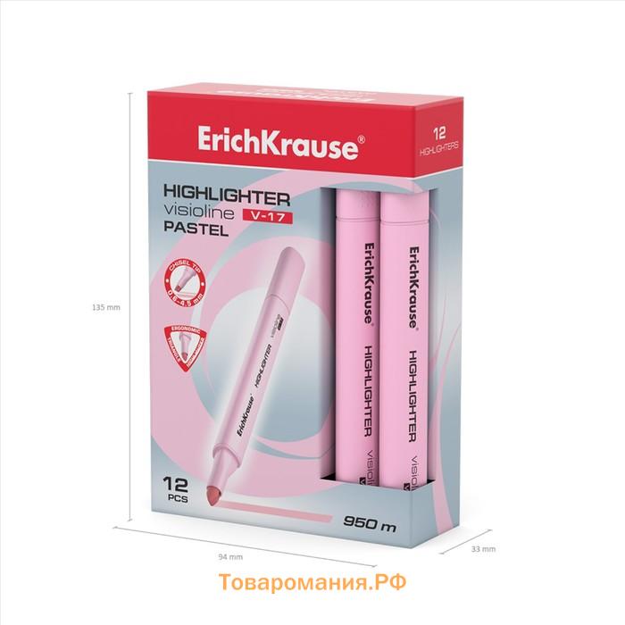 Маркер текстовыделитель ErichKrause Visioline V-17 Pastel, 0.6-4.5 мм, чернила на водной основе, розовый