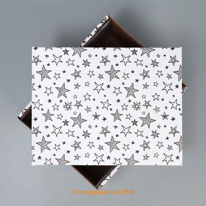Коробка подарочная складная белая, упаковка, «Звёзды», 32.2 х 25.2 х 16,4 см