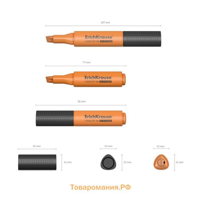 Маркер текстовыделитель ErichKrause Visioline V-17 Mini, 0.6-4.5 мм, чернила на водной основе, оранжевые