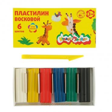 Пластилин мягкий (восковой) 6 цветов 90 г "Каляка-Маляка", со стеком