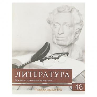 Тетрадь предметная Calligrata "Чёрное-белое", 48 листов в линию Литература, со справочным материалом, обложка мелованная бумага, блок №2, белизна 75% (серые листы)