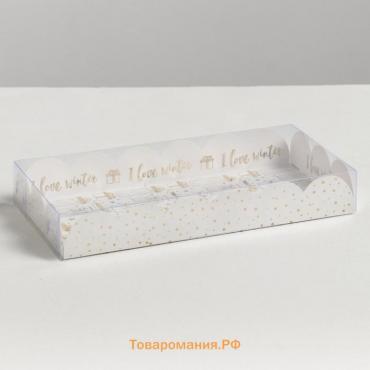 Коробка для кондитерских изделий с PVC крышкой «Снег», 10.5 х 21 х 3 см, Новый год