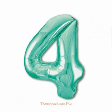 Шар фольгированный 40" «Цифра 4», цвет бискайский зелёный Slim