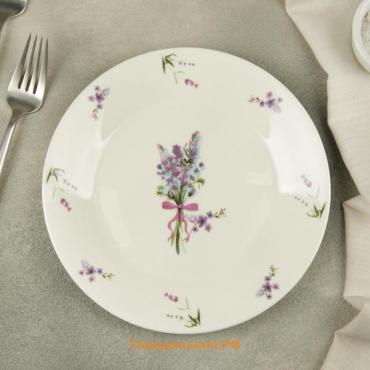 Тарелка фарфоровая десертная «Лаванда», d=20,3 см, цвет белый