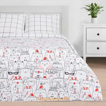 Постельное белье новогоднее  2 сп Xmas cat 175*215 см, 200*220 см, 70*70 см - 2 штуки