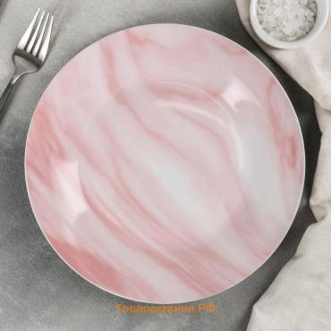 Тарелка керамическая обеденная «Мрамор», d=24 см, цвет розовый