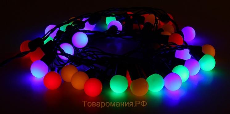 Гирлянда «Нить» 10 м с насадками «Шарики 1.5 см», IP44, тёмная нить, 100 LED, свечение мульти (RG/RB), мигание, 220 В