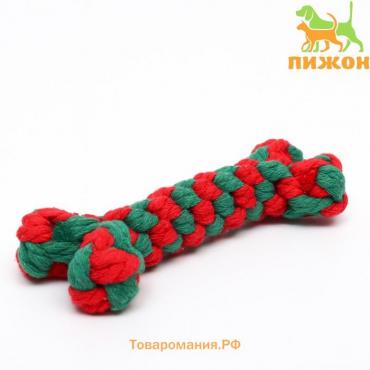 Игрушка канатная "Новогодняя кость", до 15 см, до 60 г, зелёная/красная