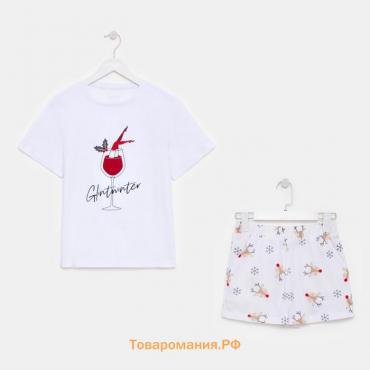 Пижама новогодняя женская (футболка и шорты) KAFTAN "Glintwinter", цвет белый, размер 48-50
