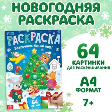 Раскраска новогодняя «Встречаем новый год», 68 стр.