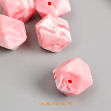 Бусина силикон "Многогранник" розовый нефрит d=1,7 см